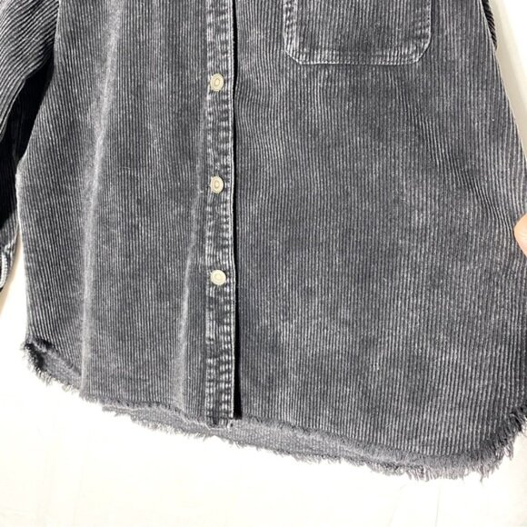 SOLD-La Miel Washed Black Corduroy Button-Up Shirt Shacket W Raw Hem M - Picture 8 of 16